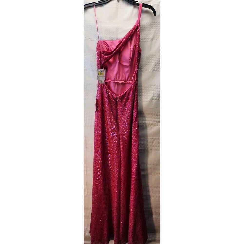 Morgan & Co Prom Dress Juniors Sz 1 Pink Maxi One Shoulder Sequin Backless 1148 - Picture 10 of 15
